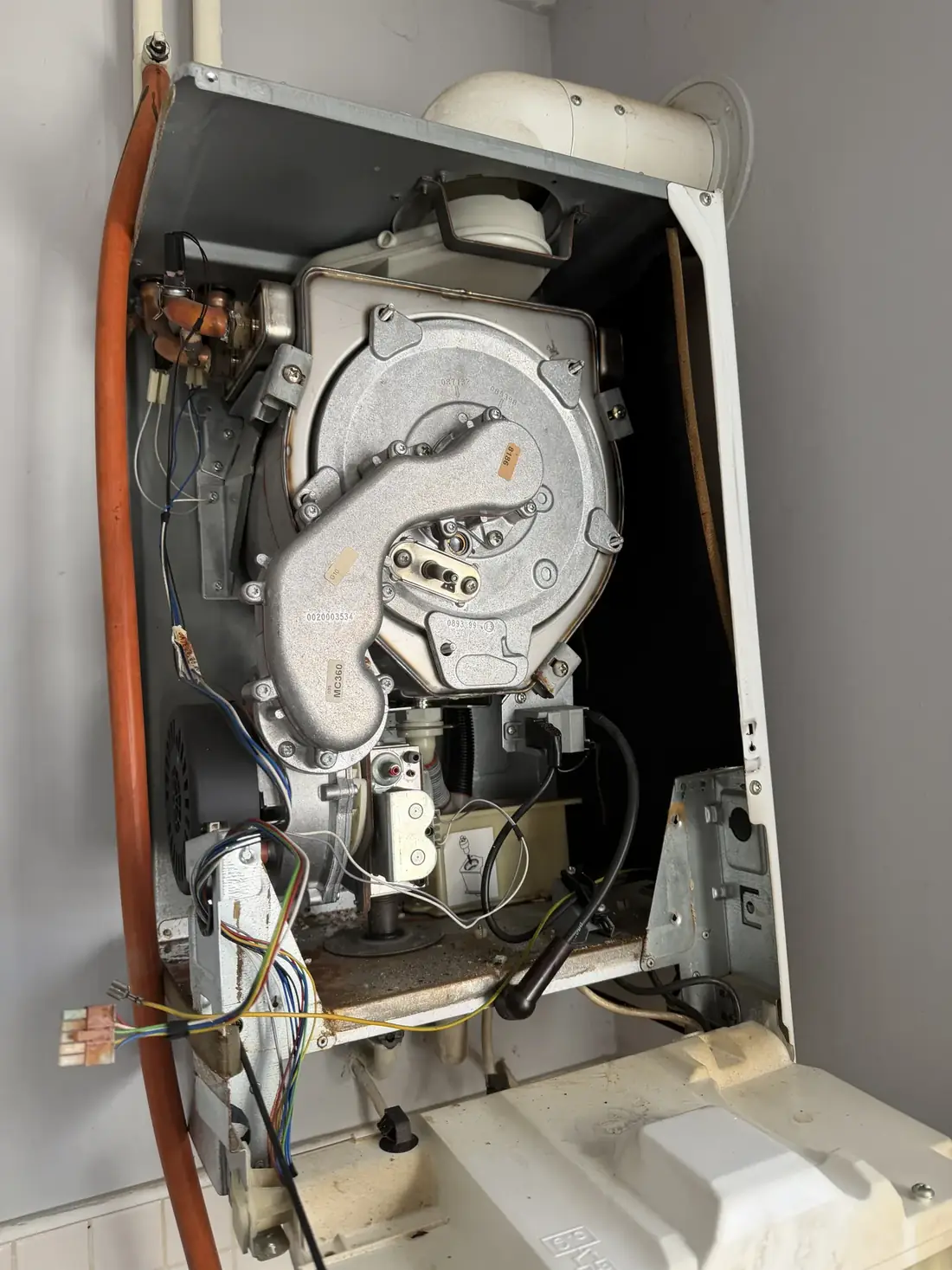Glow-worm heat-only boiler with the case removed during a landlord gas safety inspection in Chelmsley Wood