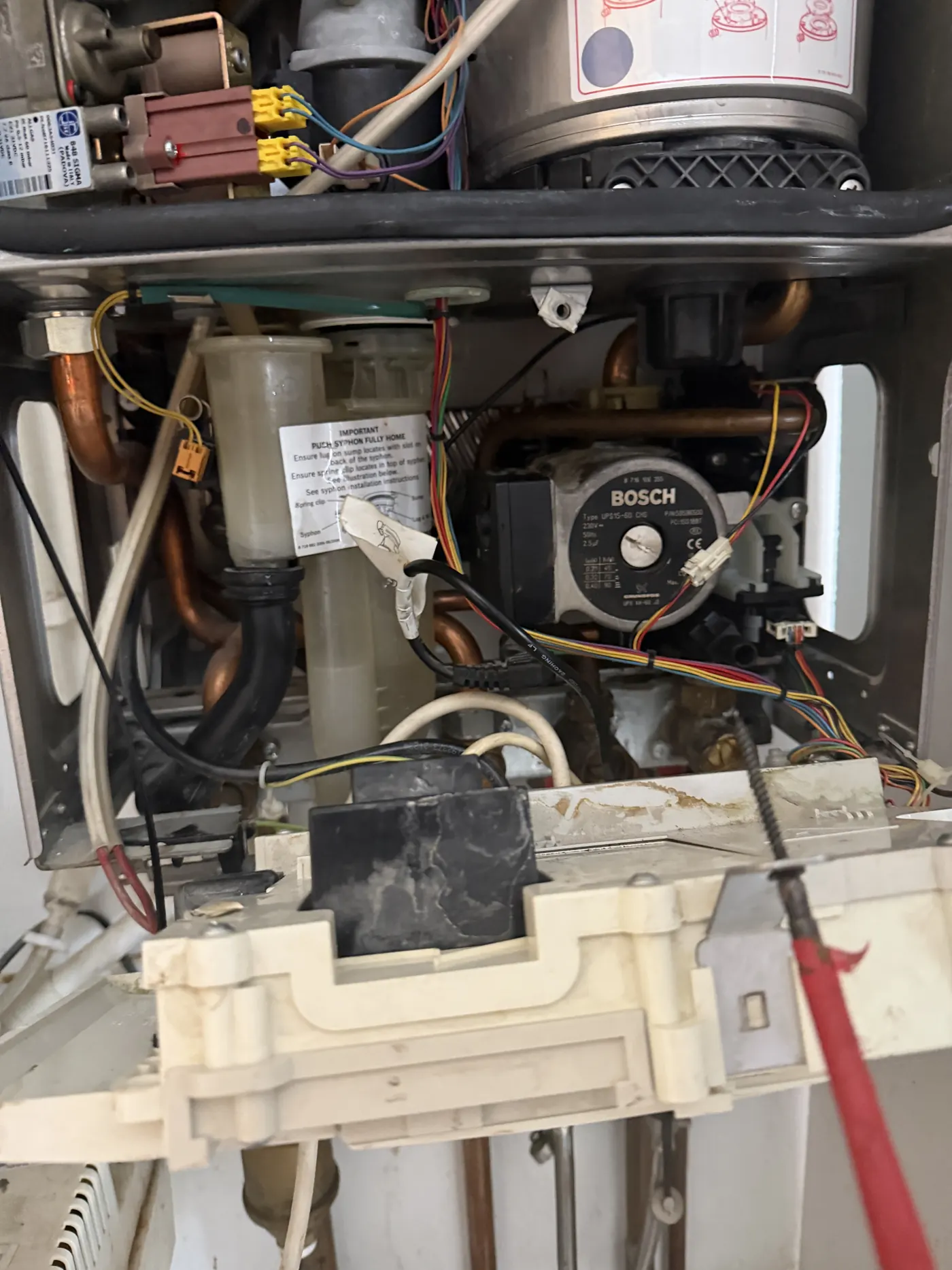 The Greenstar 28i Junior with the new manifold fitted and the pump reconnected